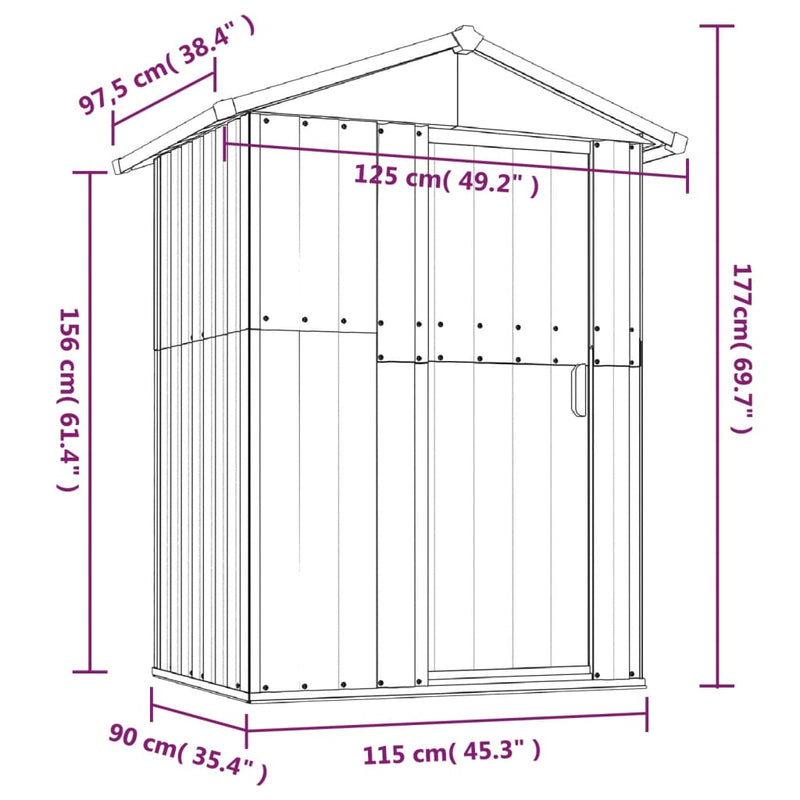 vidaXL szürke horganyzott acél kerti fészer 126x97,5x177 cm