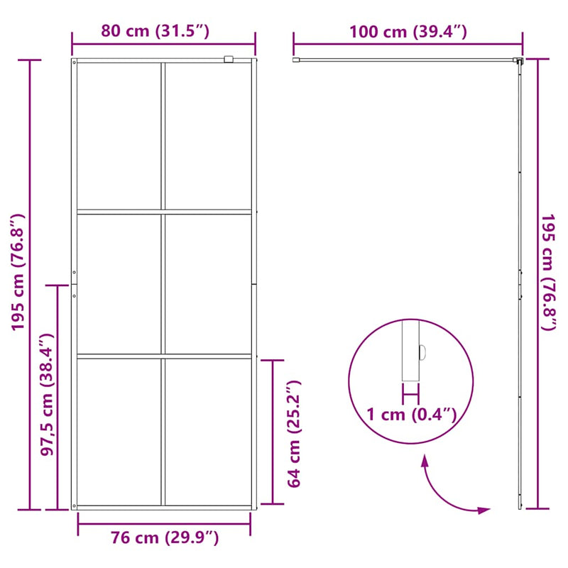 vidaXL fekete zuhanyfal átlátszó ESG üveggel 80 x 195 cm