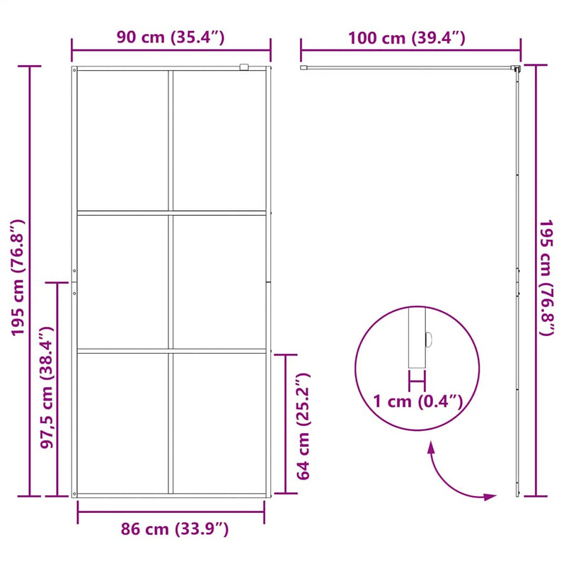 vidaXL fekete zuhanyfal átlátszó ESG üveggel 90 x 195 cm