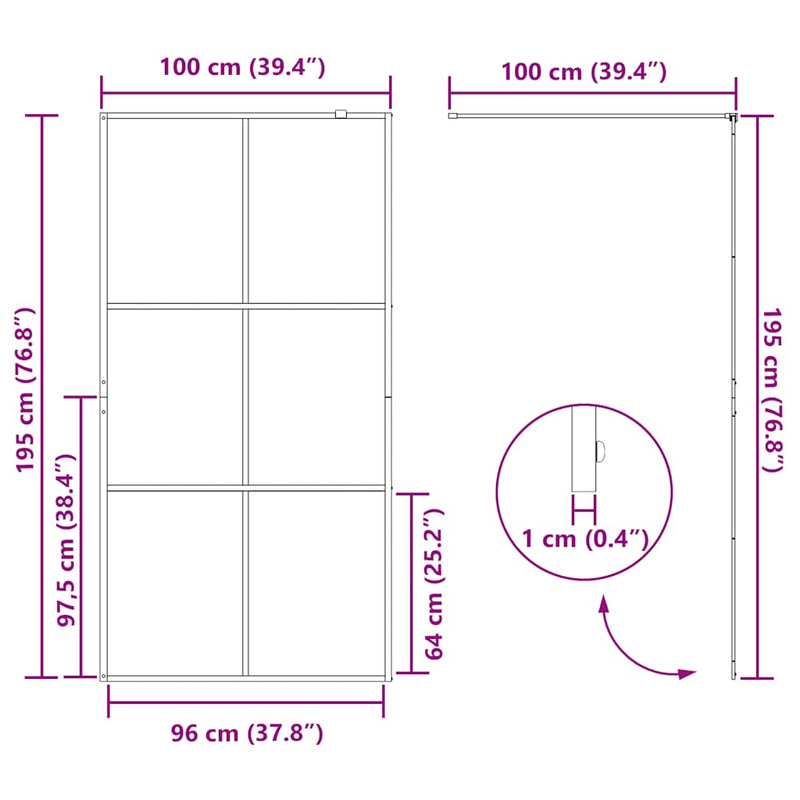 vidaXL fekete zuhanyfal átlátszó ESG üveggel 100 x 195 cm
