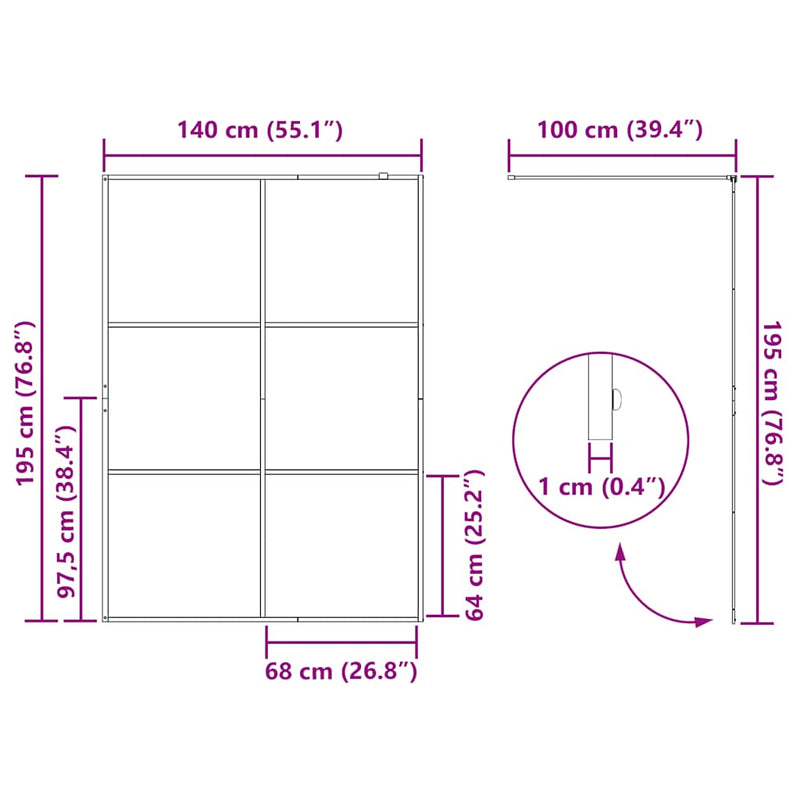 vidaXL fekete zuhanyfal átlátszó ESG üveggel 140 x 195 cm