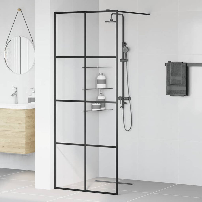 vidaXL fekete zuhanyfal átlátszó ESG üveggel 80 x 195 cm