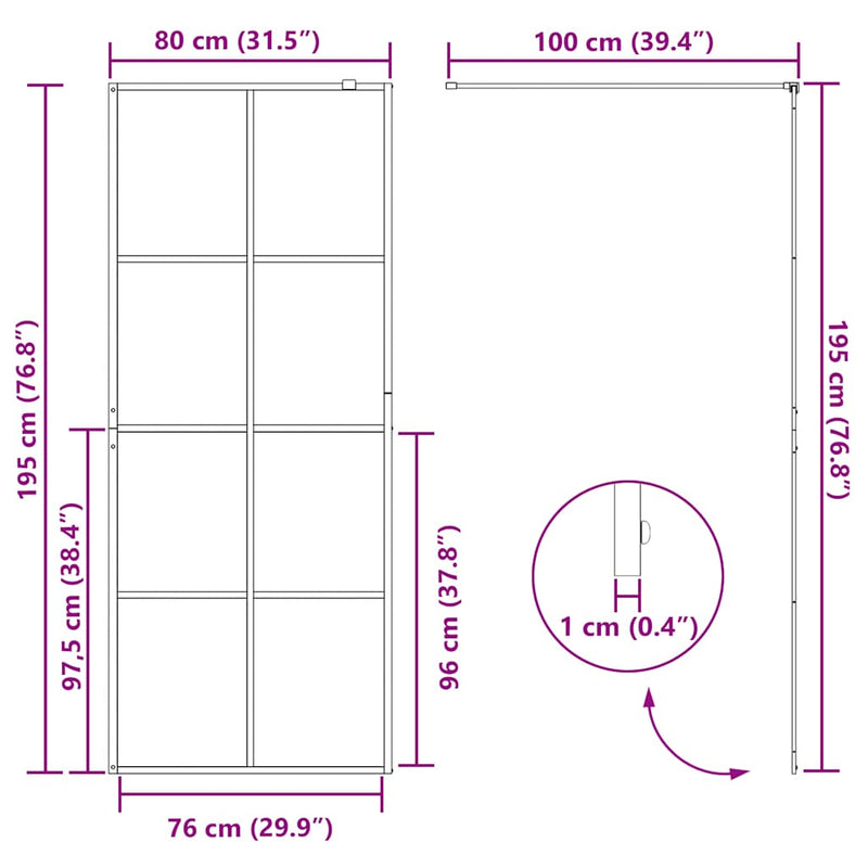 vidaXL fekete zuhanyfal átlátszó ESG üveggel 80 x 195 cm