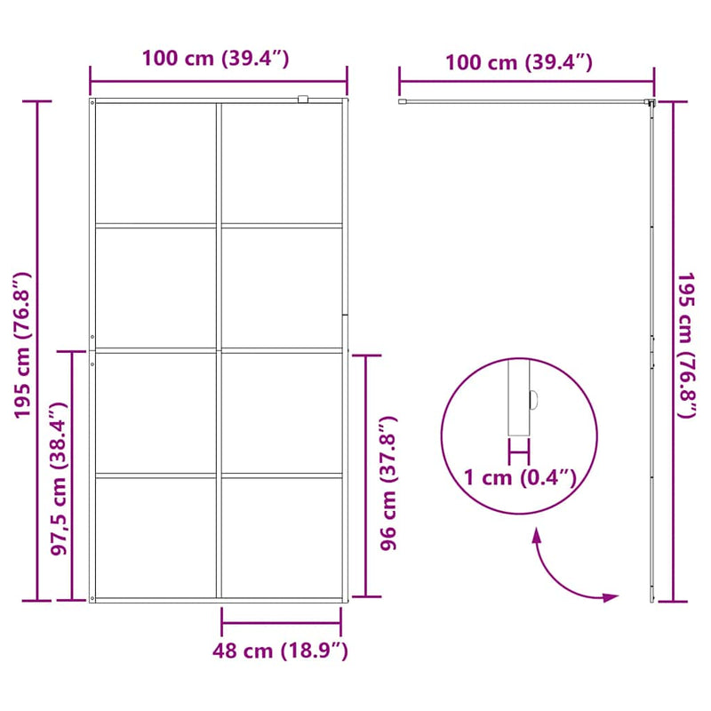 vidaXL fekete zuhanyfal átlátszó ESG üveggel 100 x 195 cm