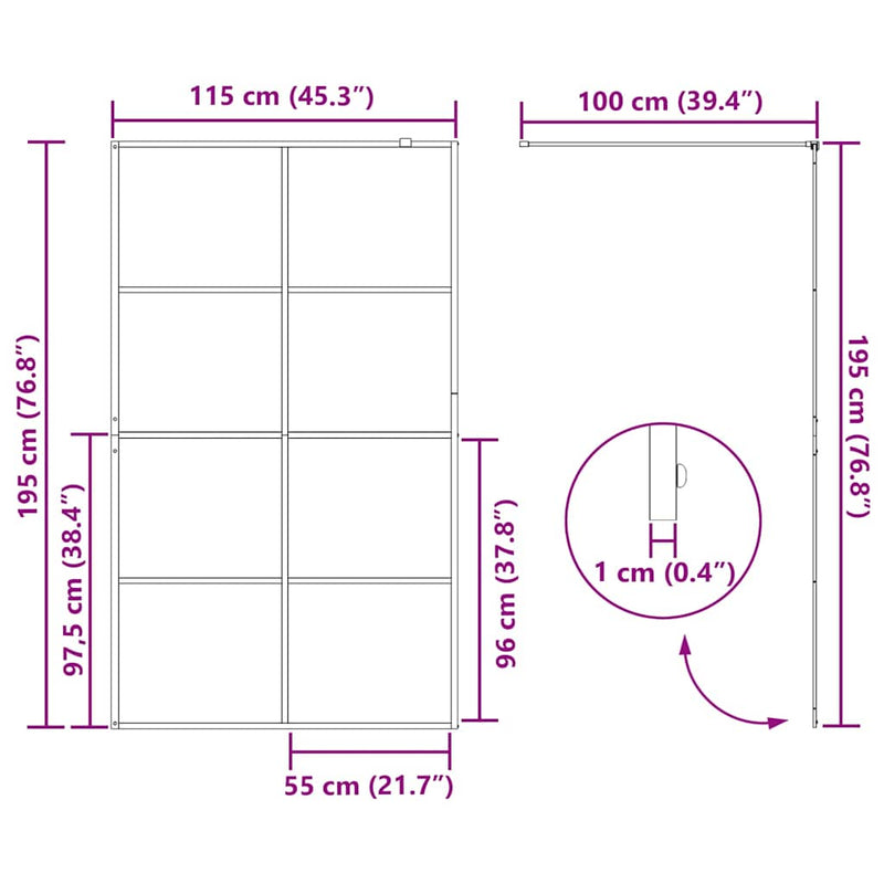 vidaXL fekete zuhanyfal átlátszó ESG üveggel 115 x 195 cm