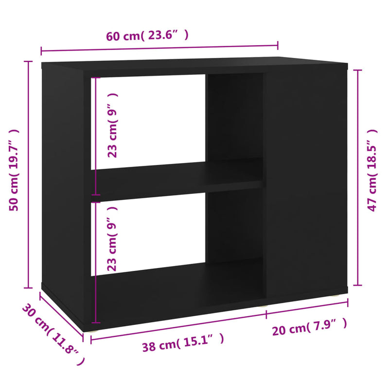 vidaXL fekete szerelt fa kisszekrény 60 x 30 x 50 cm