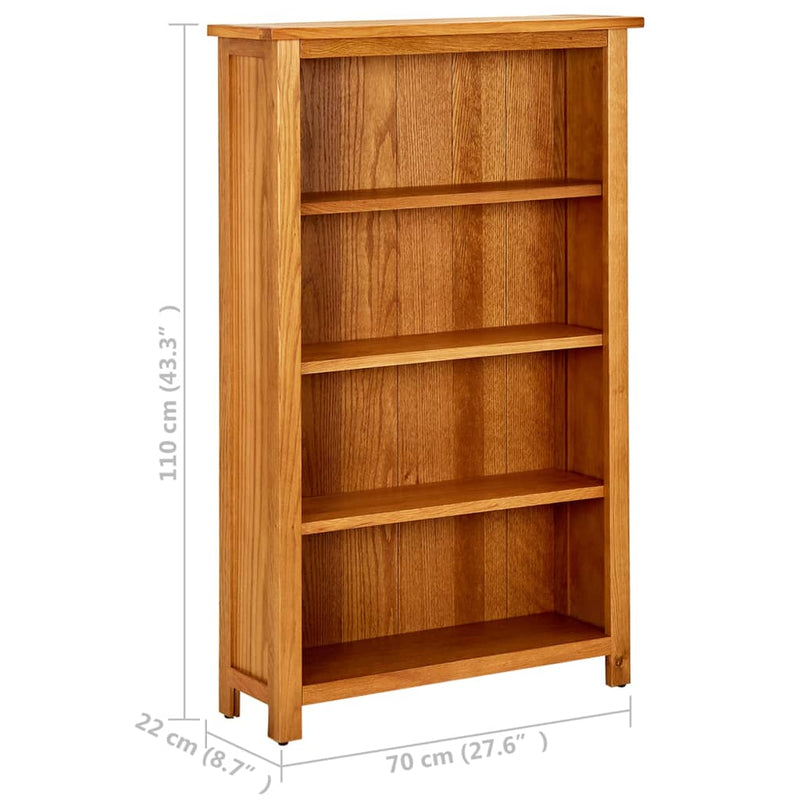 vidaXL 4 szintes tömör tölgyfa könyvespolc 70 x 22 x 110 cm