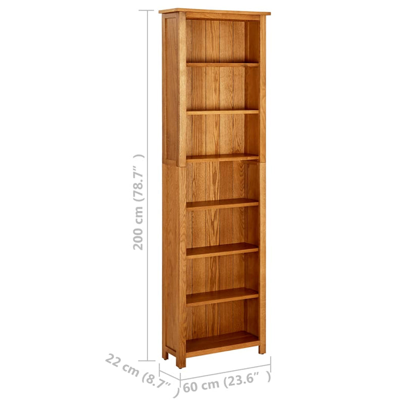 vidaXL 7 szintes tömör tölgyfa könyvespolc 60x22x200 cm