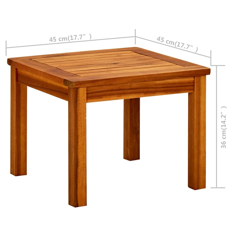 vidaXL tömör akácfa kerti dohányzóasztal 45 x 45 x 36 cm