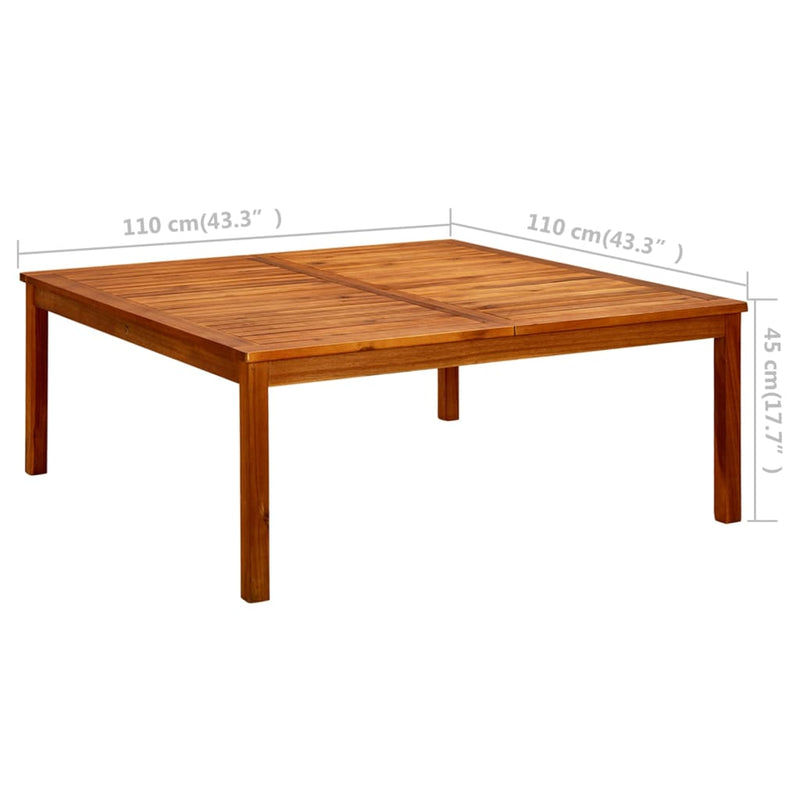vidaXL tömör akácfa kerti dohányzóasztal 110 x 110 x 45 cm