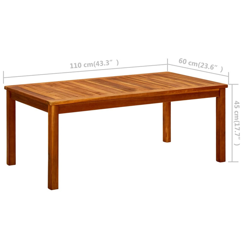 vidaXL tömör akácfa kerti dohányzóasztal 110 x 60 x 45 cm