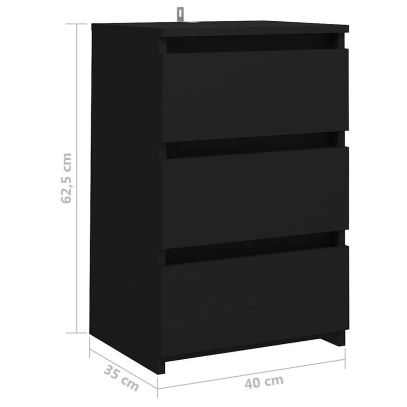 vidaXL fekete szerelt fa éjjeliszekrény 40 x 35 x 62,5 cm