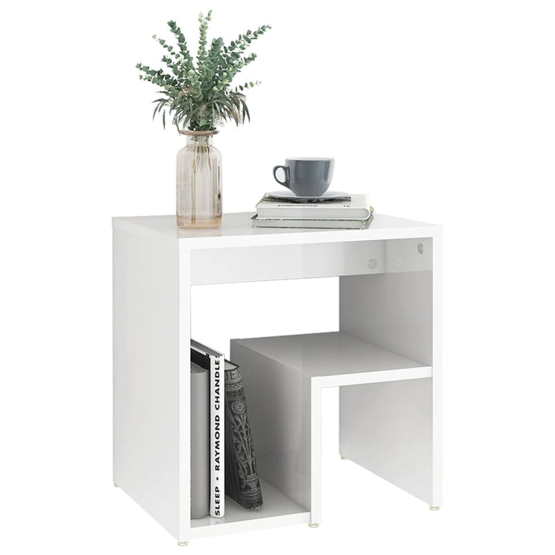 vidaXL 2 db magasfényű fehér szerelt fa éjjeliszekrény 40 x 30 x 40 cm