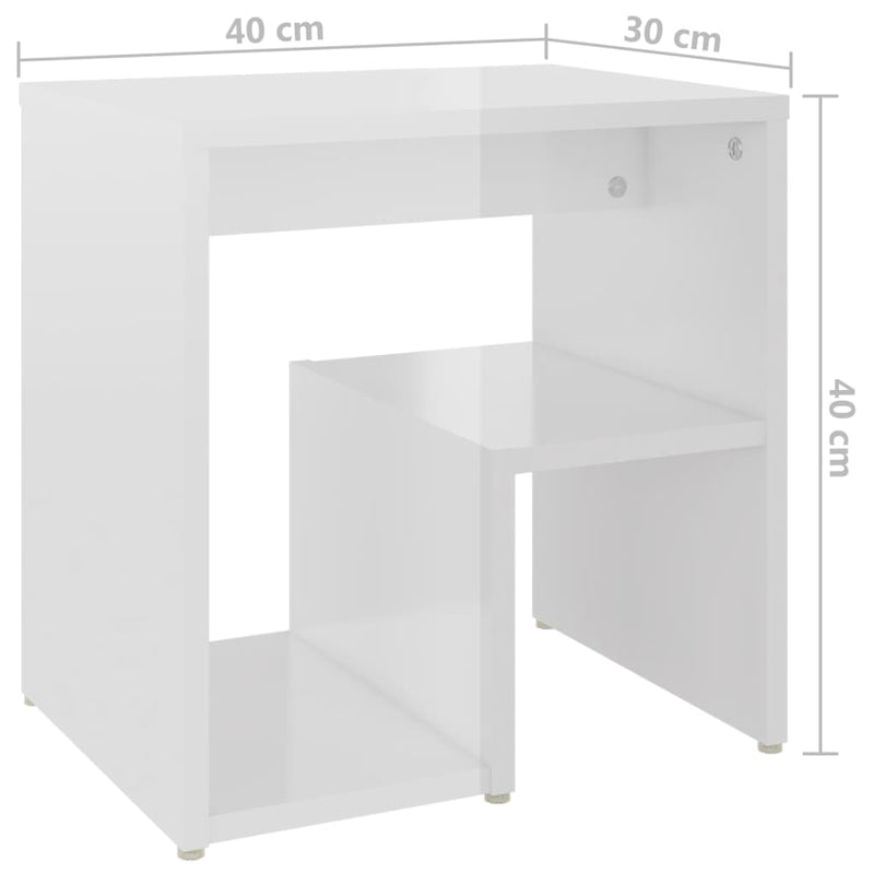 vidaXL 2 db magasfényű fehér szerelt fa éjjeliszekrény 40 x 30 x 40 cm