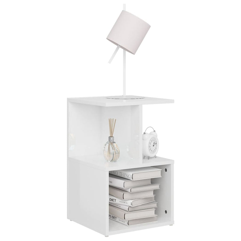 vidaXL 2 db magasfényű fehér szerelt fa éjjeliszekrény 35 x 35 x 55 cm