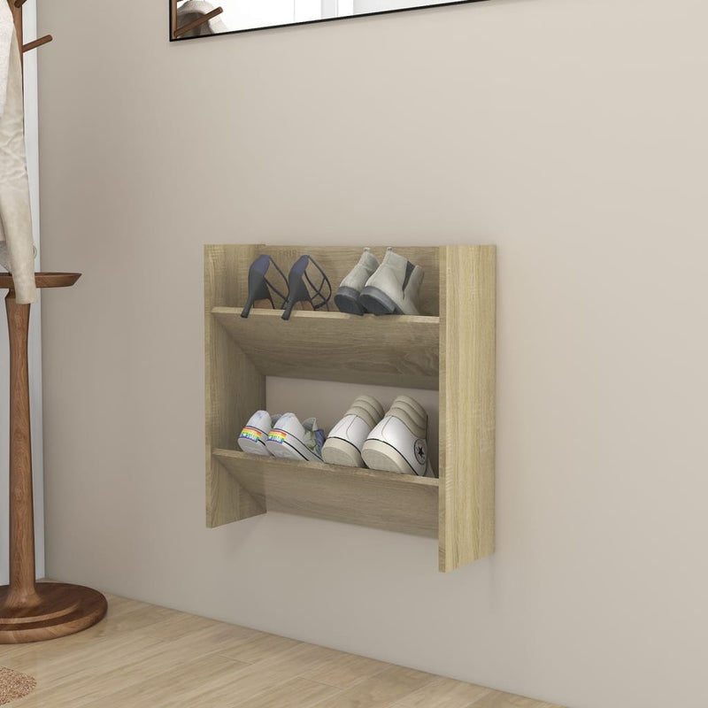 vidaXL sonoma-tölgyszínű forgácslap fali cipősszekrény 60 x 18 x 60 cm