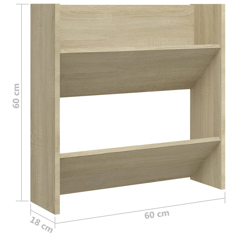 vidaXL 2 db sonoma-tölgyszínű fali cipősszekrény 60 x 18 x 60 cm