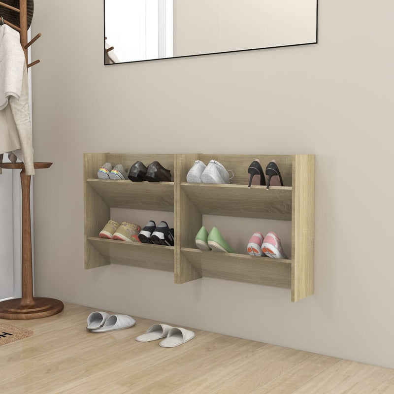 vidaXL 2 db sonoma-tölgyszínű fali cipősszekrény 60 x 18 x 60 cm