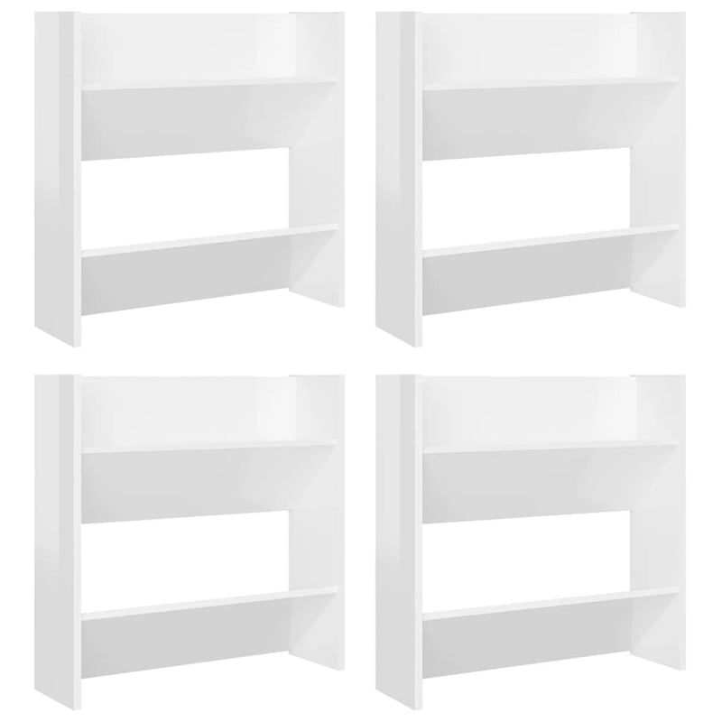 vidaXL 4 db magasfényű fehér szerelt fa fali cipősszekrény 60x18x60 cm