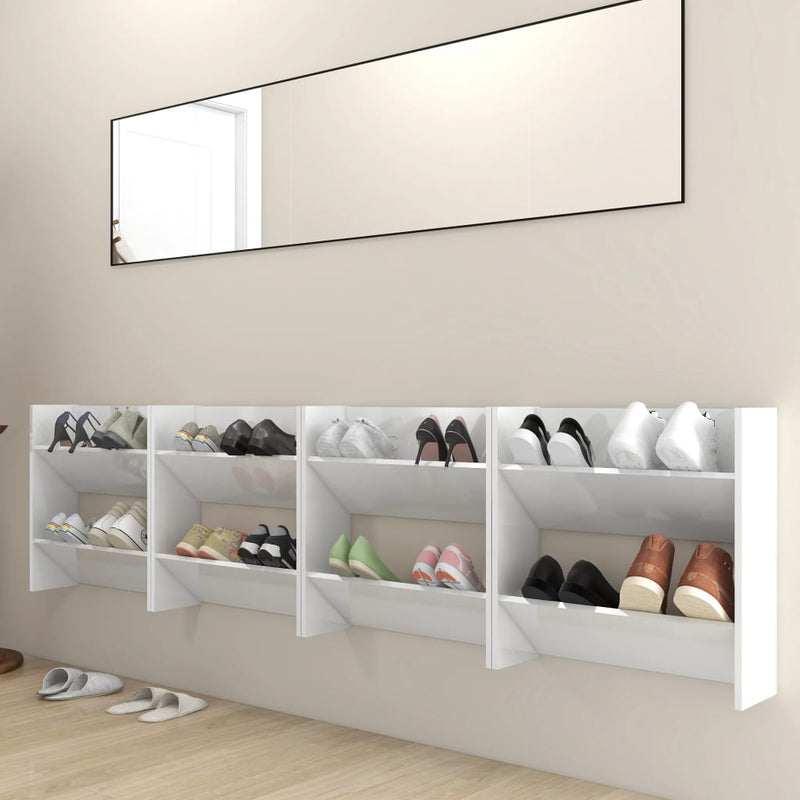 vidaXL 4 db magasfényű fehér szerelt fa fali cipősszekrény 60x18x60 cm
