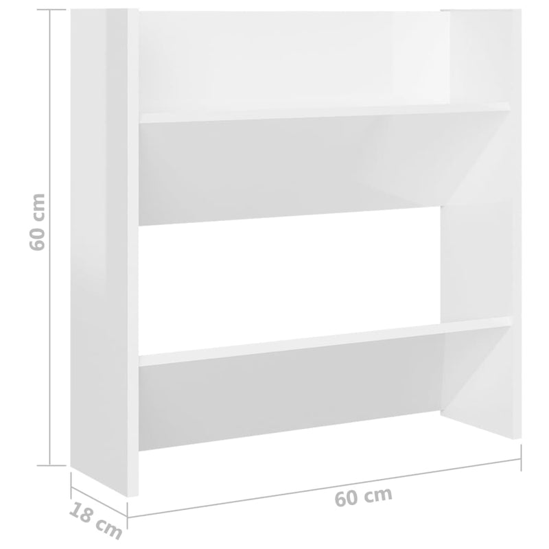 vidaXL 4 db magasfényű fehér szerelt fa fali cipősszekrény 60x18x60 cm
