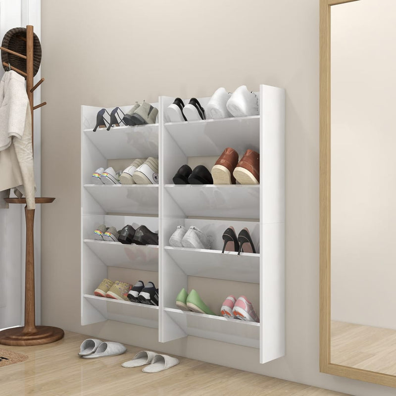 vidaXL 4 db magasfényű fehér szerelt fa fali cipősszekrény 60x18x60 cm