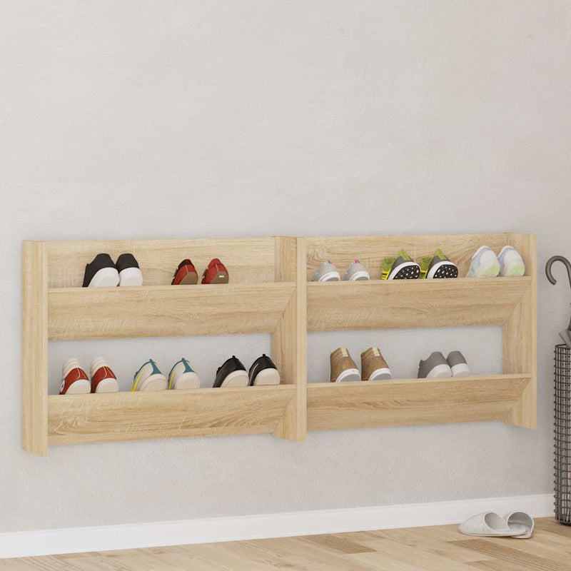 vidaXL 2 db sonoma-tölgyszínű fali cipősszekrény 80 x 18 x 60 cm