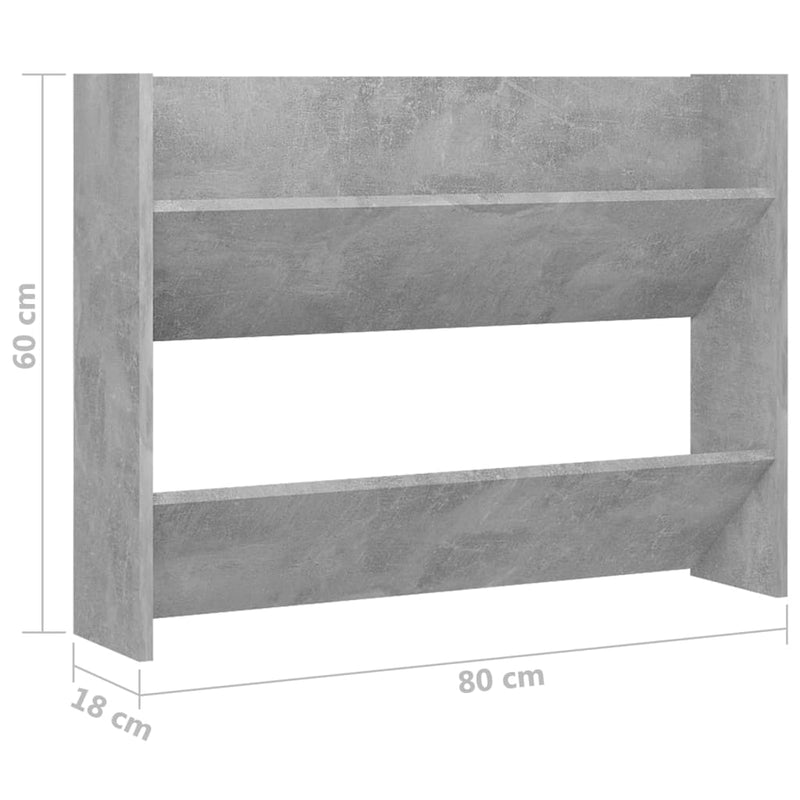 vidaXL betonszürke szerelt fa fali cipősszekrény 80 x 18 x 60 cm