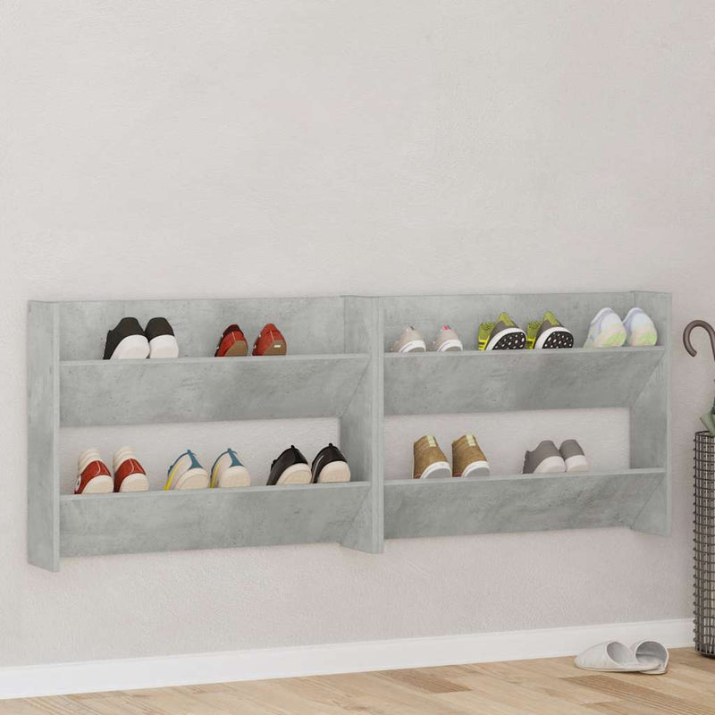 vidaXL 2 db betonszürke forgácslap fali cipősszekrény 80 x 18 x 60 cm