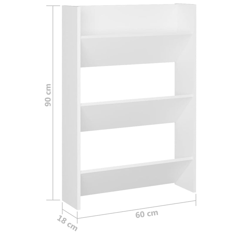 vidaXL fehér fali cipősszekrény 60 x 18 x 90 cm
