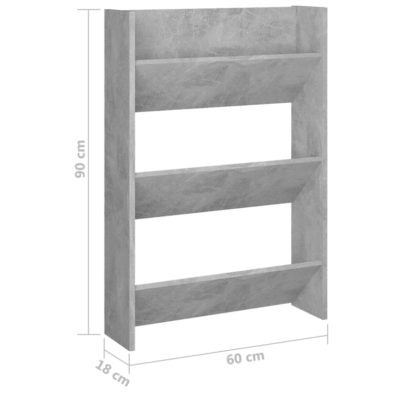 vidaXL betonszürke forgácslap fali cipősszekrény 60 x 18 x 90 cm