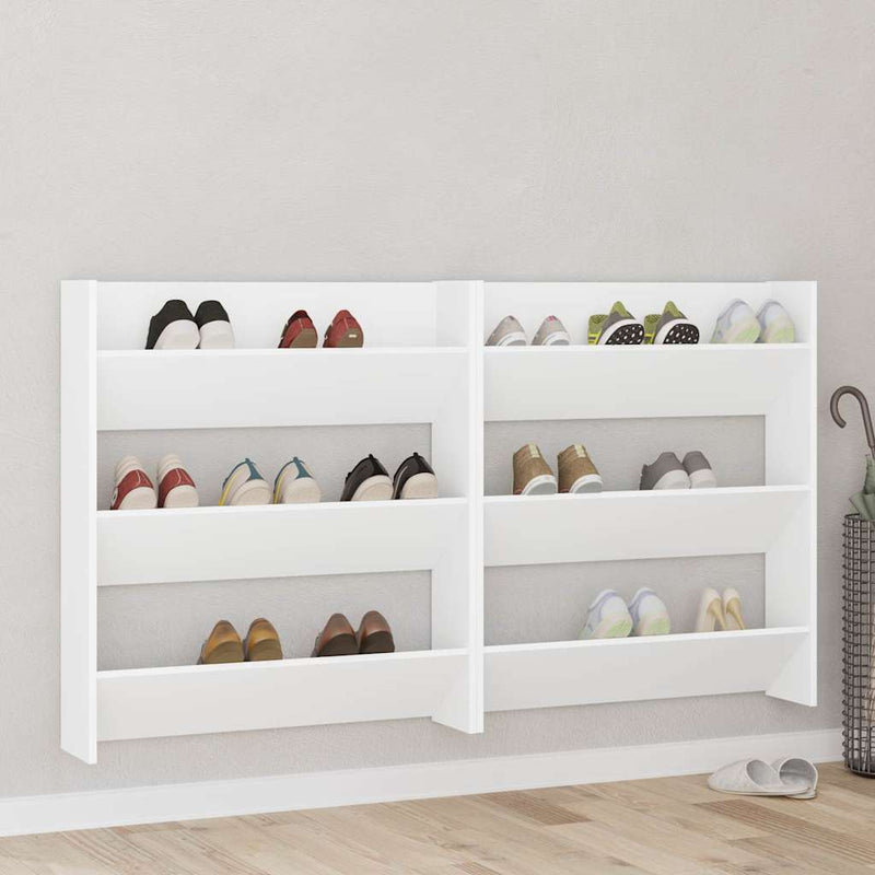 vidaXL 2 db fehér forgácslap fali cipősszekrény 80 x 18 x 90 cm