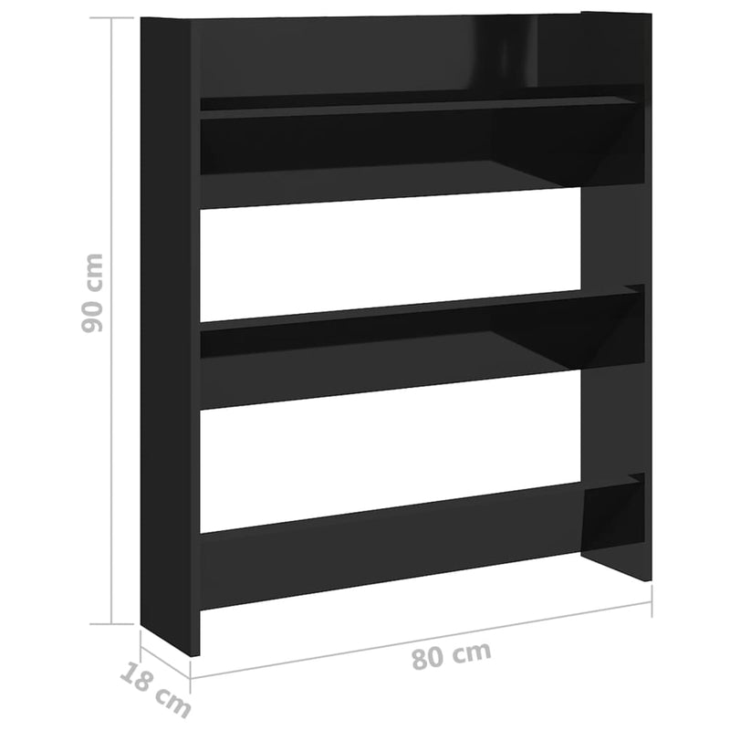 vidaXL 2 db magasfényű fekete szerelt fa fali cipősszekrény 80x18x90cm