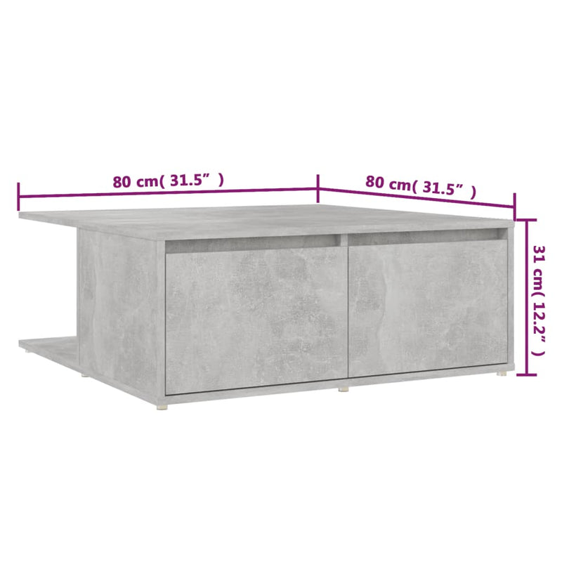 vidaXL betonszürke szerelt fa dohányzóasztal 80 x 80 x 31 cm