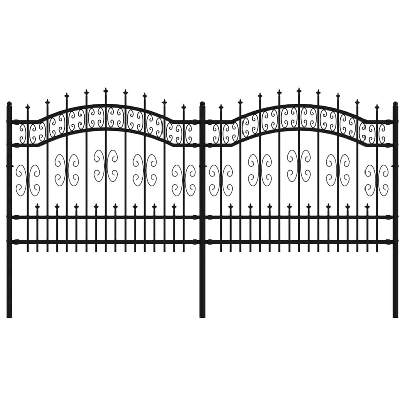 vidaXL fekete porszórt acél kerti kerítés lándzsa hegyekkel 140 cm