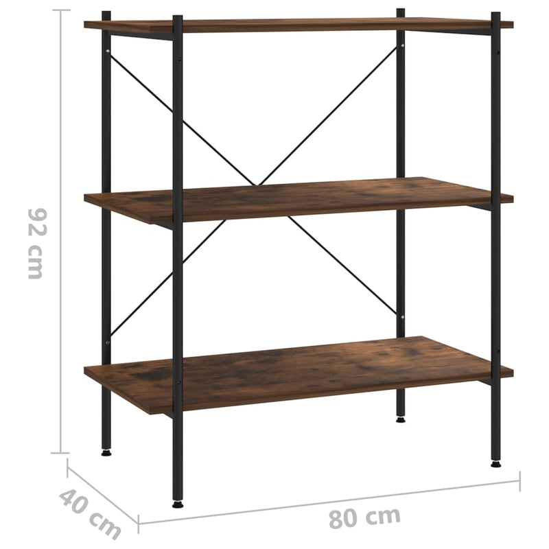 vidaXL fekete és sötét faszínű 3 szintes polcrendszer 80x40x92 cm
