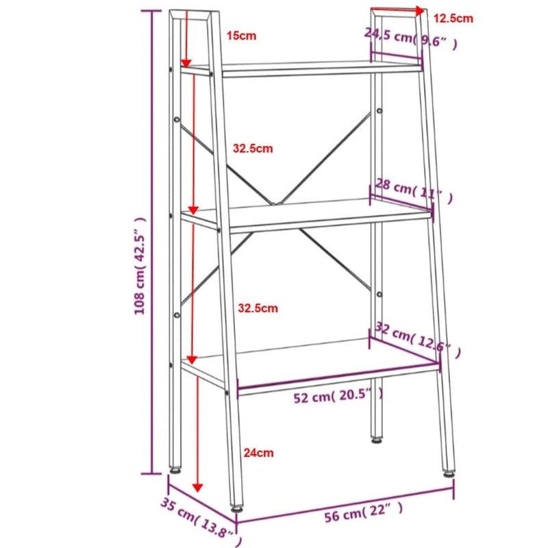 vidaXL 3 szintes sötétbarna és fekete állópolc 56 x 35 x 108 cm