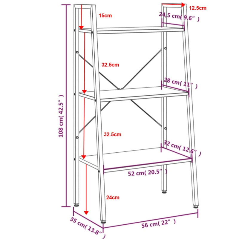 vidaXL 3 szintes fekete állópolc 56 x 35 x 108 cm