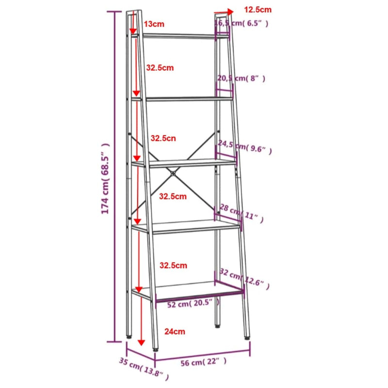 vidaXL 5 szintes sötétbarna és fekete állópolc 56 x 35 x 174 cm