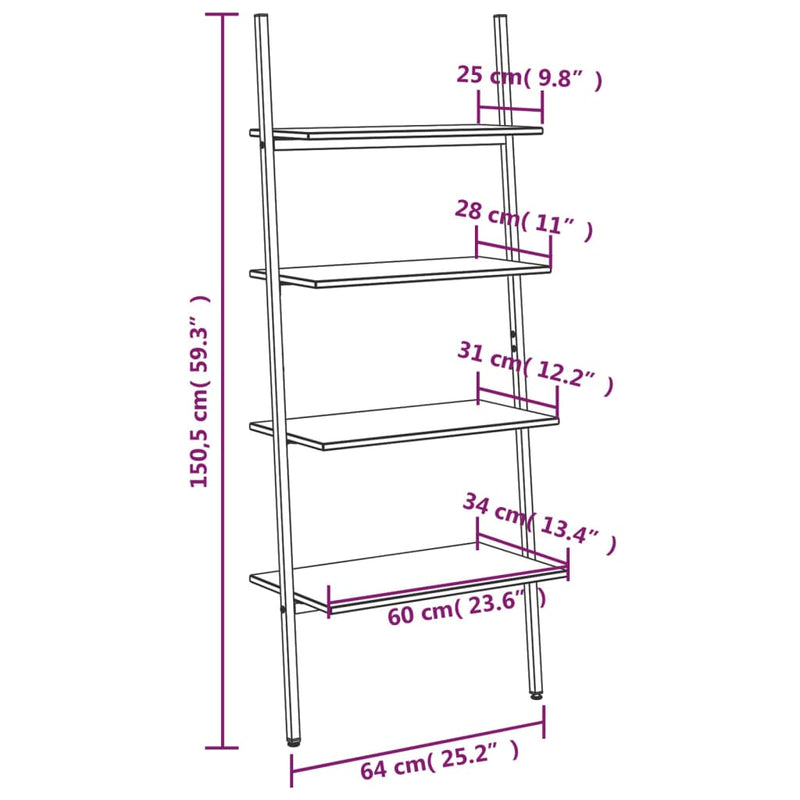 vidaXL 4 szintes sötétbarna és fekete létrapolc 64 x 34 x 150,5 cm