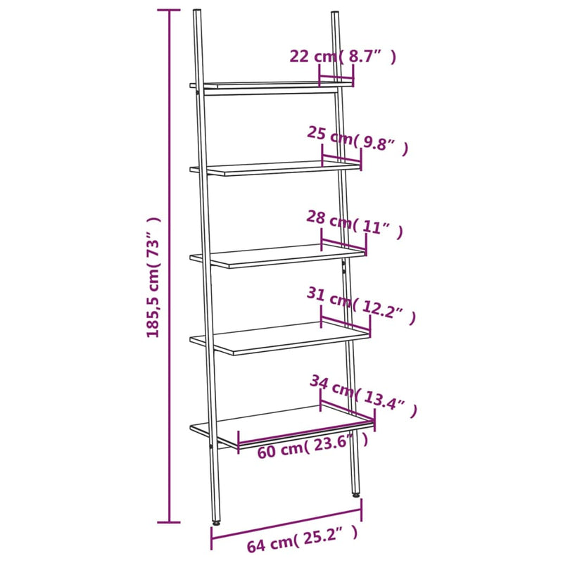 vidaXL 5 szintes világosbarna és fekete létrapolc 64 x 34 x 185,5 cm