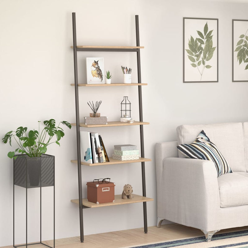 vidaXL 5 szintes világosbarna és fekete létrapolc 64 x 34 x 185,5 cm