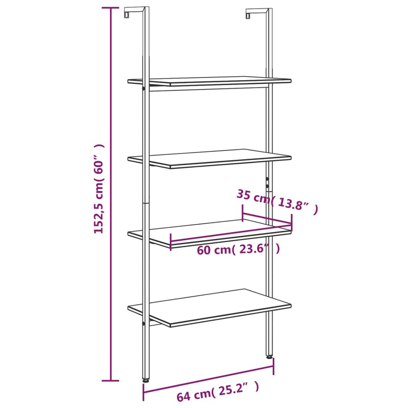 vidaXL 4 szintes fekete létrapolc 64 x 35 x 152,5 cm