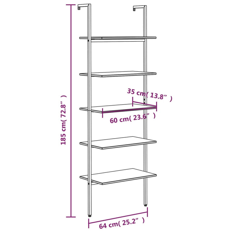vidaXL 5 szintes sötétbarna és fekete létrapolc 64 x 35 x 185 cm
