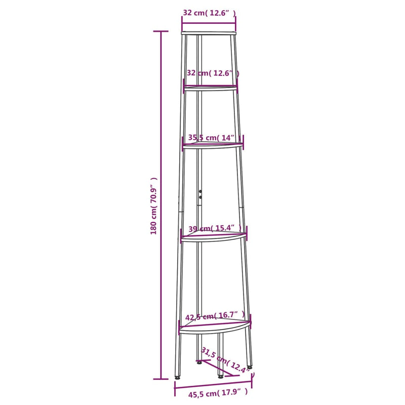 vidaXL 5 szintes sötétbarna és fekete sarokpolc 45,5 x 31,5 x 180 cm