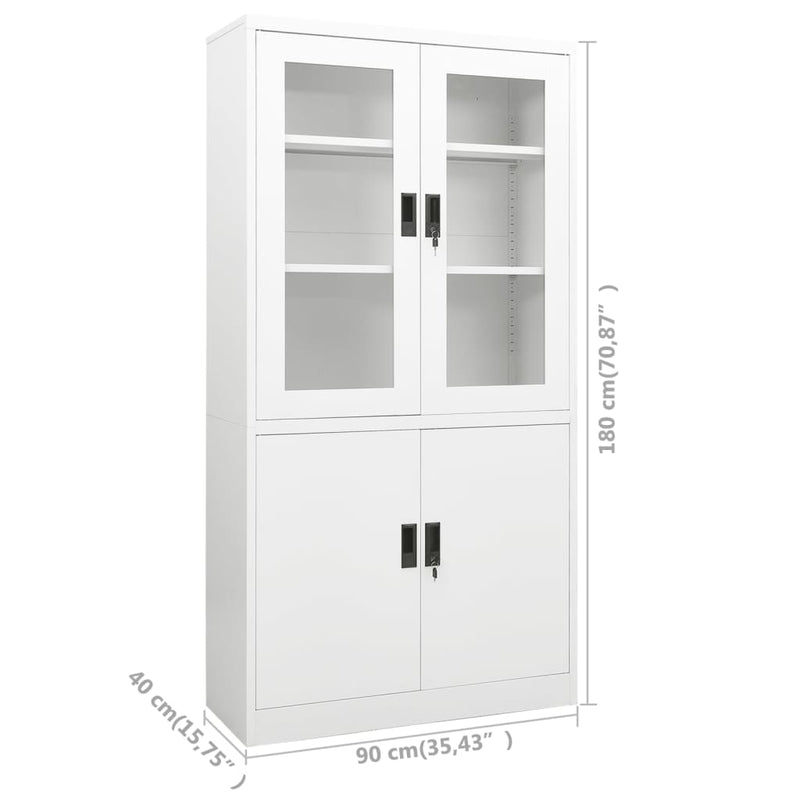 vidaXL fehér acél irodai szekrény 90 x 40 x 180 cm