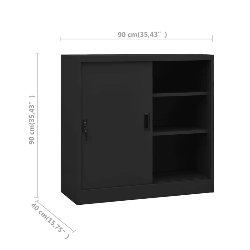 vidaXL antracitszürke acél tolóajtós irodai szekrény 90 x 40 x 90 cm