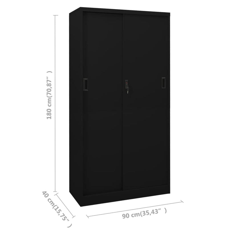 vidaXL fekete acél tolóajtós irodai szekrény 90 x 40 x 180 cm