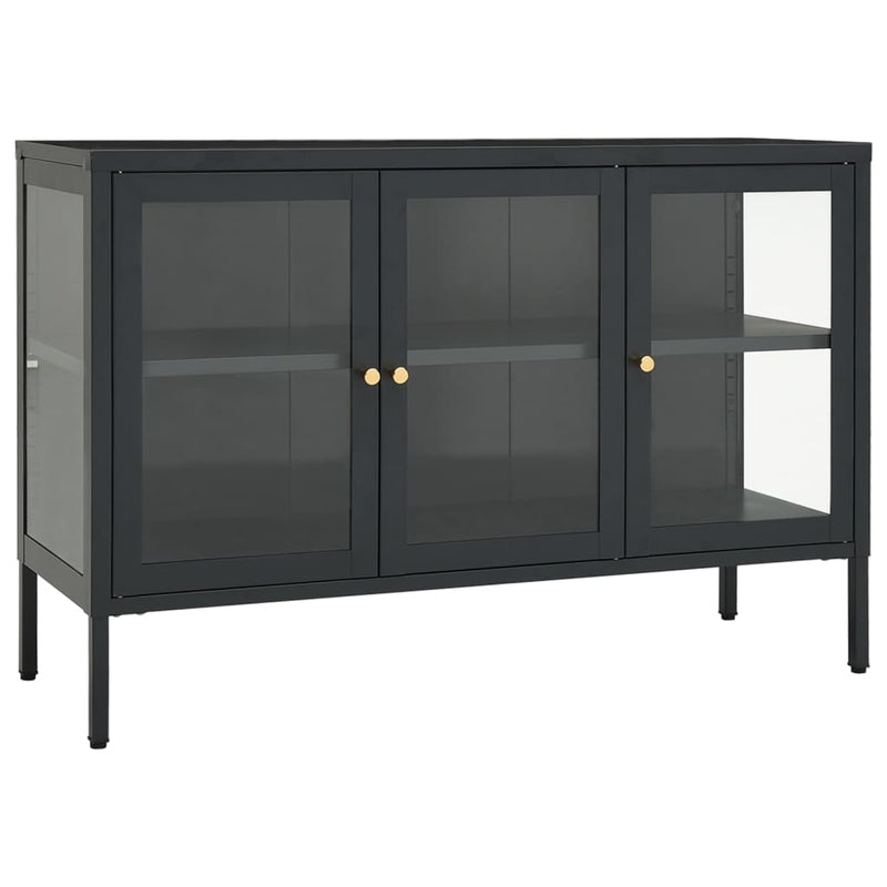 vidaXL antracitszürke acél és üveg tálalószekrény 105 x 35 x 70 cm