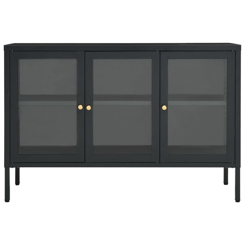 vidaXL antracitszürke acél és üveg tálalószekrény 105 x 35 x 70 cm